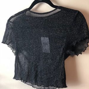 NWT Black Sheer Crop Top with Silver Sparkles.